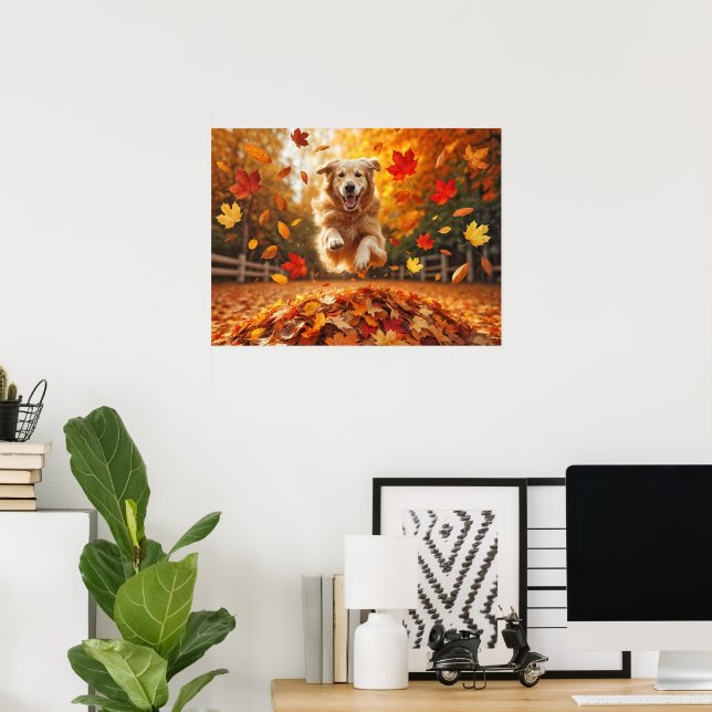 Poster Jumelage Golden Retriever Dans Pile Feuille (Bureau à domicile)