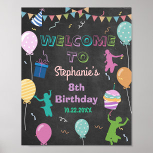 Poster Jump Birthday Chalkboard Kid Trampoline Bienvenue