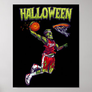 Poster Jump Zombie Basketball Dunk Joueur Halloween Pumpk