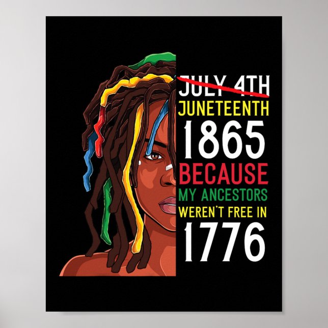 Poster Junetdix Day Ancestors Gratuit 1776 Juillet 4 Noir (Devant)