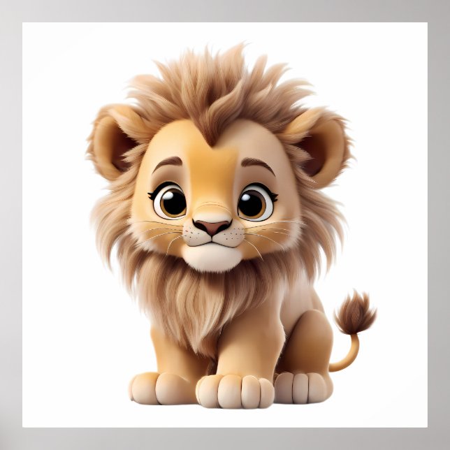Poster Jungle Adorable Lion Cub Sitting Portrait  (Devant)