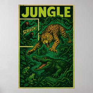 Poster Jungle Ambush - Bande dessinée rétro Jaguar vs All