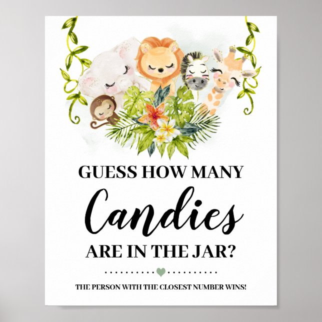 Poster Jungle Animas Combien de Candies Baby shower Jeu (Devant)