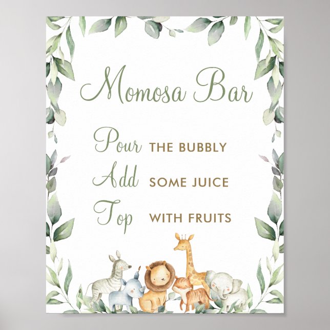 Poster Jungle Animaux Baby shower verdoyant Momosa Bar (Devant)