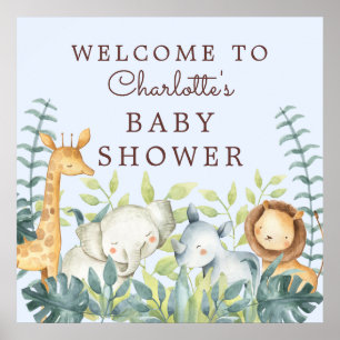 Poster Jungle Animaux Garçons Baby shower Bienvenue