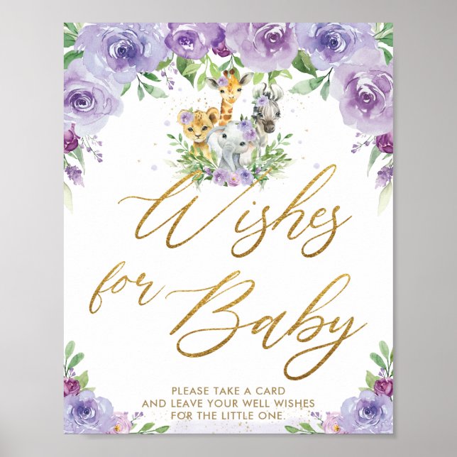 Poster Jungle Animaux Purple Floral Voeux pour bébé (Devant)
