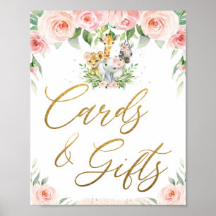 Poster Jungle Animaux Safari Rose Floral Cartes et Cadeau