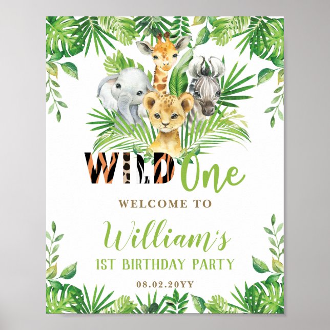 Poster Jungle Animaux Végétation Sauvage Un Anniversaire  (Devant)