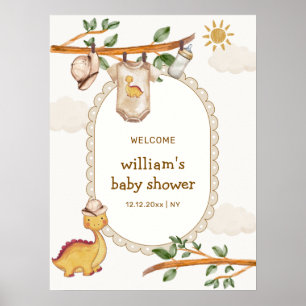 Poster Jungle Dino Corde à Linge Garçon Baby Shower Bienv
