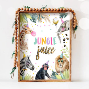 Poster Jungle Jus Safari Animaux Anniversaire Table de bo