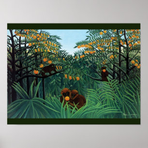 Poster Jungle Monkeys Folk Art de Rousseau