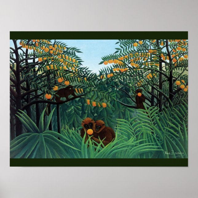 Poster Jungle Monkeys Folk Art de Rousseau (Devant)