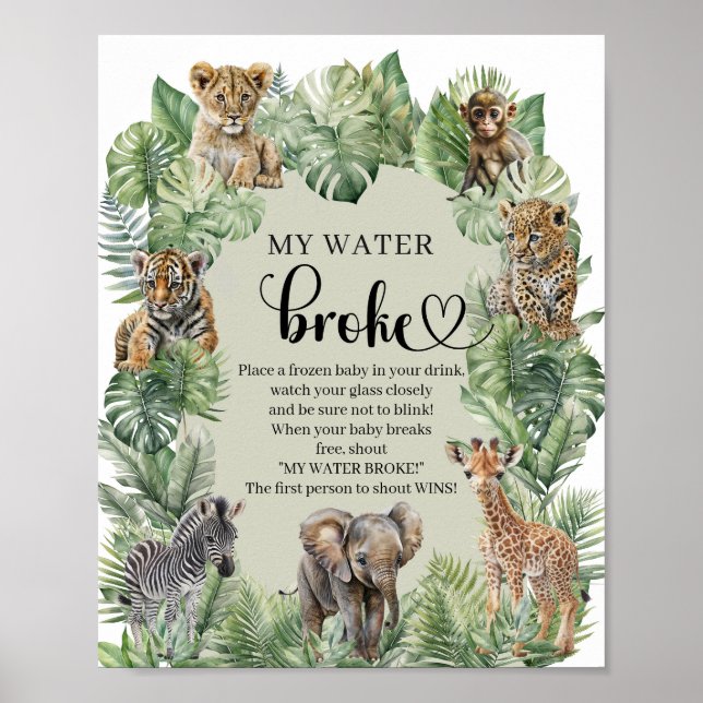 Poster Jungle Safari Animaux My Water Broke signe de jeu (Devant)