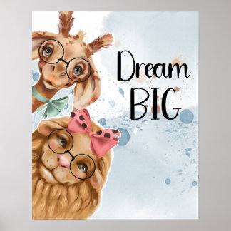 Poster Jungle Safari baby shower sauvage bleu aquarelle