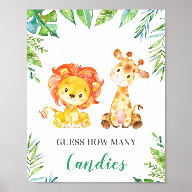 Poster Jungle Safari Devine Combien De Candies Baby showe (Devant)