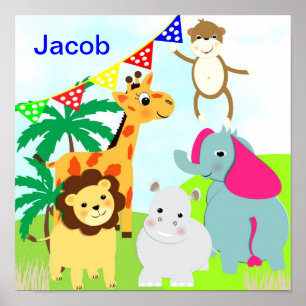 Poster Jungle Safari mignon Animaux Personnalisés