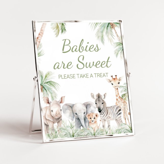 Poster Jungle Safari Wild One Animaux Les bébés sont doux (Jungle Safari Animals Wild One Baby Shower Babies are Sweet Sign)