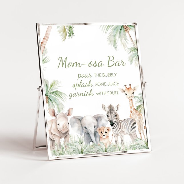 Poster Jungle Safari Wild One Animaux Maman Osa Bar (Jungle Safari Animals Wild One Baby Shower Mom Osa Bar Sign )