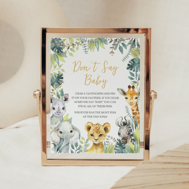 Poster Jungle Safari Wild Un Baby shower ne pas dire bébé (Greenery Safari Animals Baby Shower Don't Say Baby Sign)