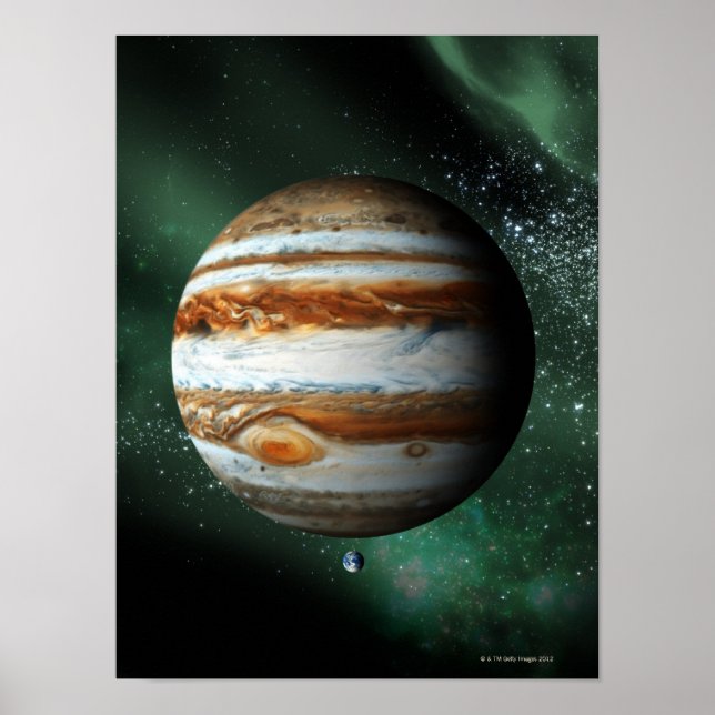 Poster Jupiter et comparaison de la Terre (Devant)