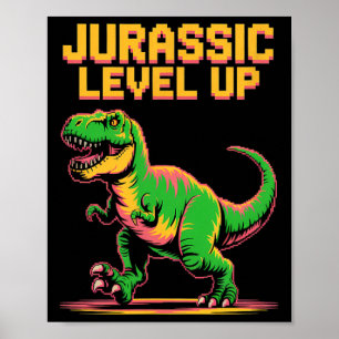 Poster Juric Level Up Pixel Dinosaur Anniversaire Joueur 