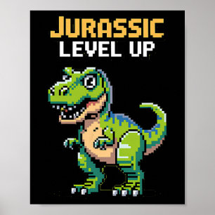 Poster Juric Level Up Pixel Dinosaur Rétro Joueur 