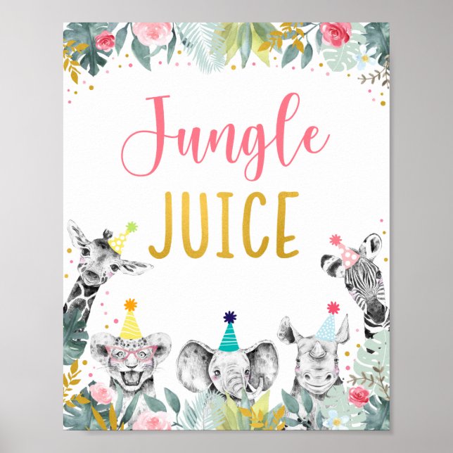 Poster Jus de Jungle Pink Gold Party Animal Anniversaire (Devant)