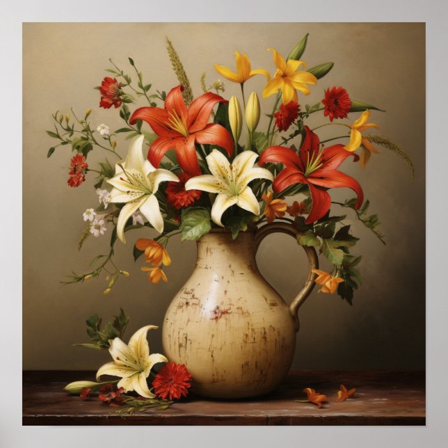 Poster Jus vintage avec Fleurs II (Devant)