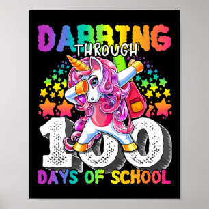 Poster Jusqu'À 100 Jours D'École Dabbing Unicorn Girls