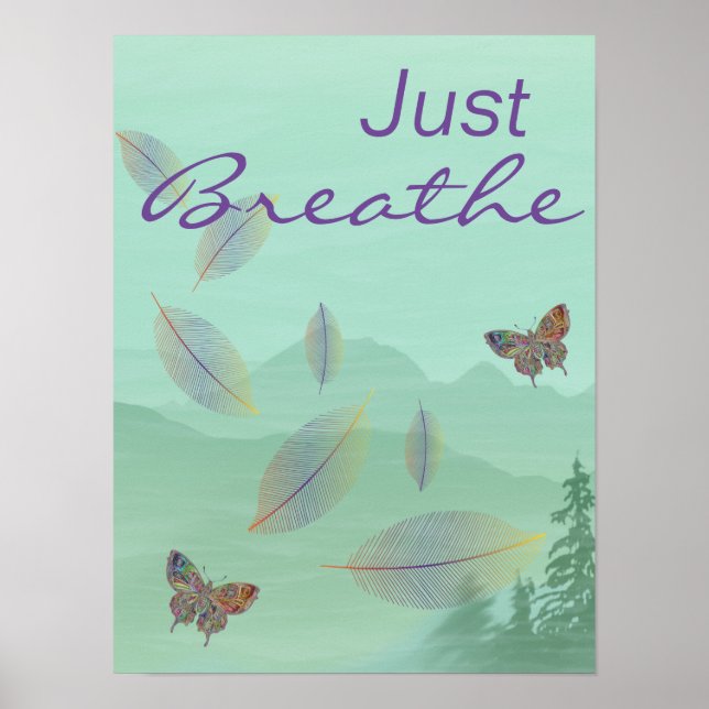Poster Just Breathe - Motivation Relaxant Nature Verte (Devant)