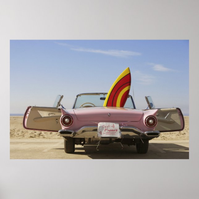 Poster Just Married Sign And Surfboard (Devant)
