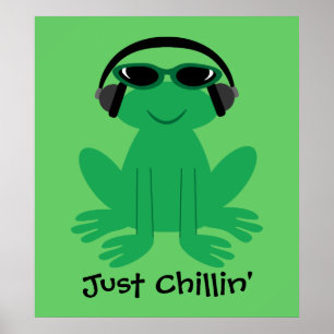 Poster Juste Chillin' Frog Avec Casque Et Tons