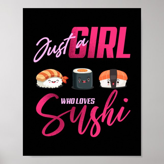 Poster Juste fille qui aime le sushi drôle japonais Kawai (Devant)