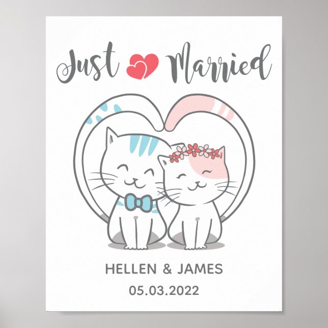 Poster Juste marié Mariage de chat (Devant)
