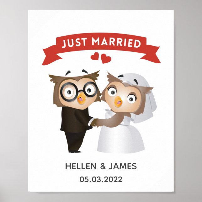 Poster Juste marié Owl Mariage (Devant)