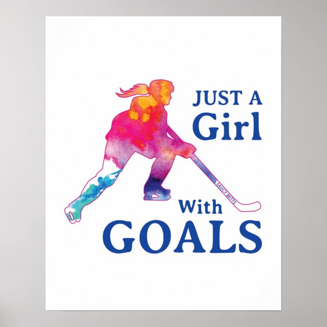 Poster Juste une fille avec des buts Hockey aquarelle (Devant)