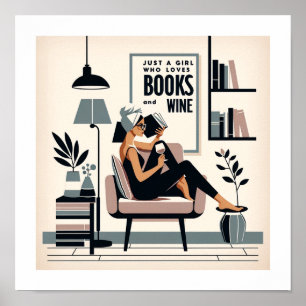 Poster Juste une fille qui aime les livres et le vin