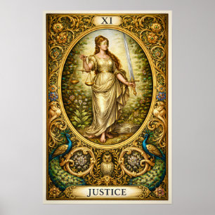 Poster Justice Carte de Tarot XI – Or Pré-Raphaelite