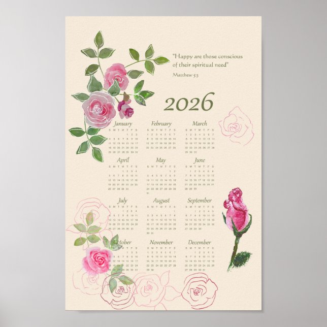 Poster JW year text Matthew 5:3 calendar customizable (Devant)