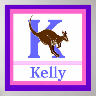 Poster K est pour Kangaroo et Girl Name Wall Art pour enf
