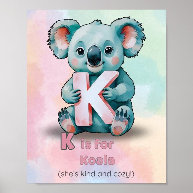 Poster K est pour Koala - joli Alphabet Wall Art pour Nur (Devant)