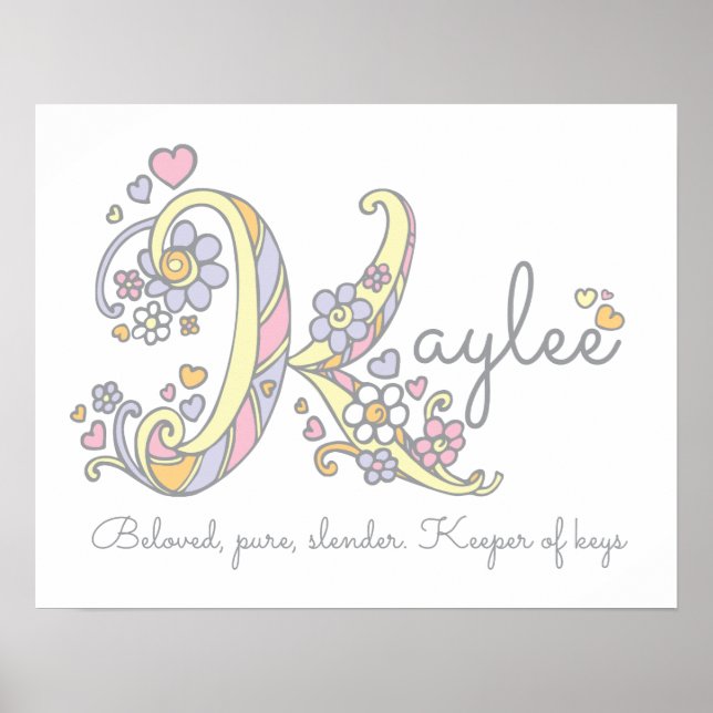 Poster K monogramme art Kaylee filles nom signifiant affi (Devant)