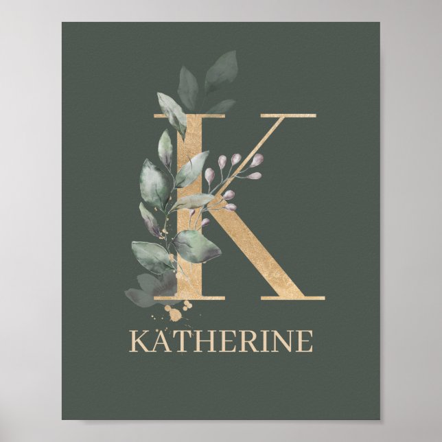 Poster K Monogramme Floral Personnalisé (Devant)