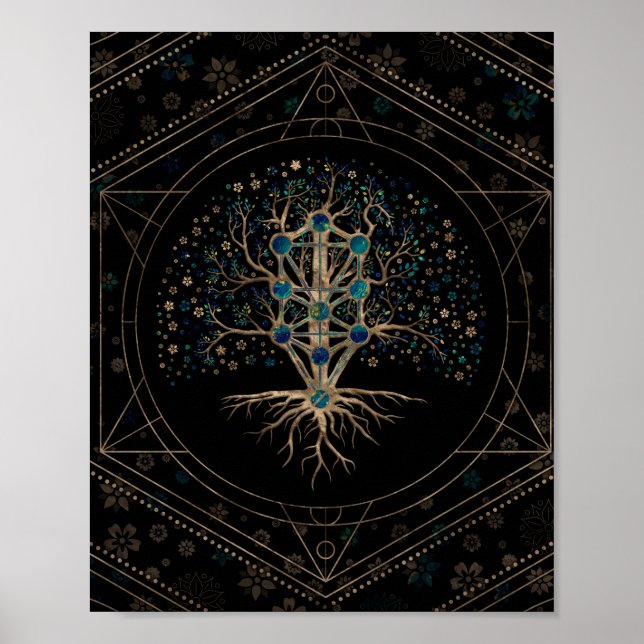 Poster Kabbalah L'Arbre de Vie Marbre et Or (Devant)