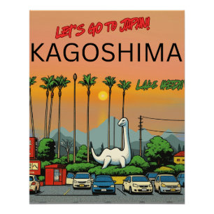 Poster Kagoshima Lac Ikeda Japon voyage 