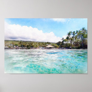 Poster Kahalu'u Bay Kona Hawaii Océan Aquarelle