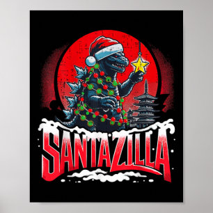 Poster Kaiju Noël Santazilla Monstre Japonais Dinosaure