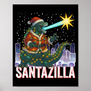Poster Kaiju Noël Santazilla Monstre Japonais Dinosaure