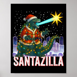 Poster Kaiju Noël Santazilla Monstre Japonais Dinosaure