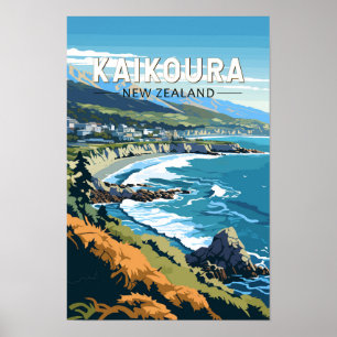 Poster Kaikoura Nouvelle-Zélande Voyage Art Vintage